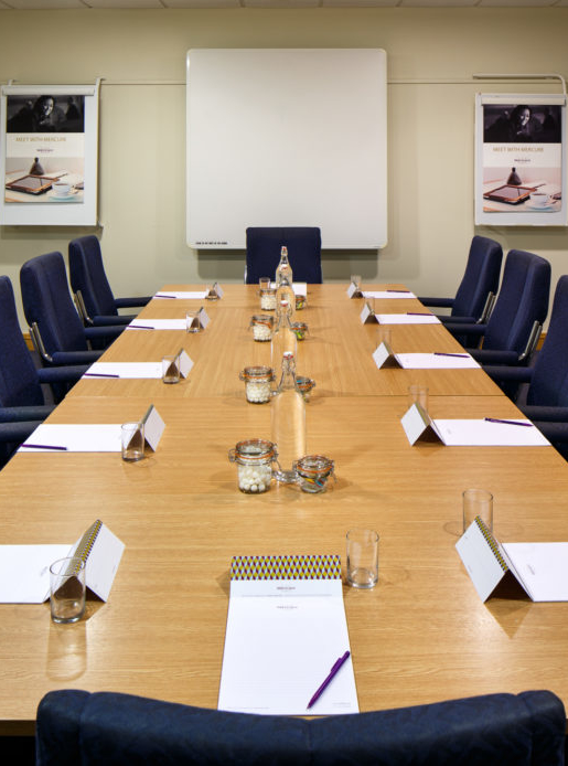 The Sandringham room at Mercure Wetherby Hotel set up for a boardroom style meeting