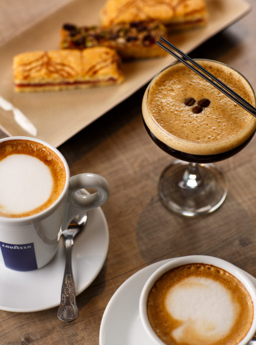 Espresso martini, coffees and sweet treats
